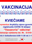 Kviečiame 45 metų ir vyresnius Anykščių rajono gyventojus aktyviai registruotis COVID-19 skiepui “Vaxzevria” vakcina!